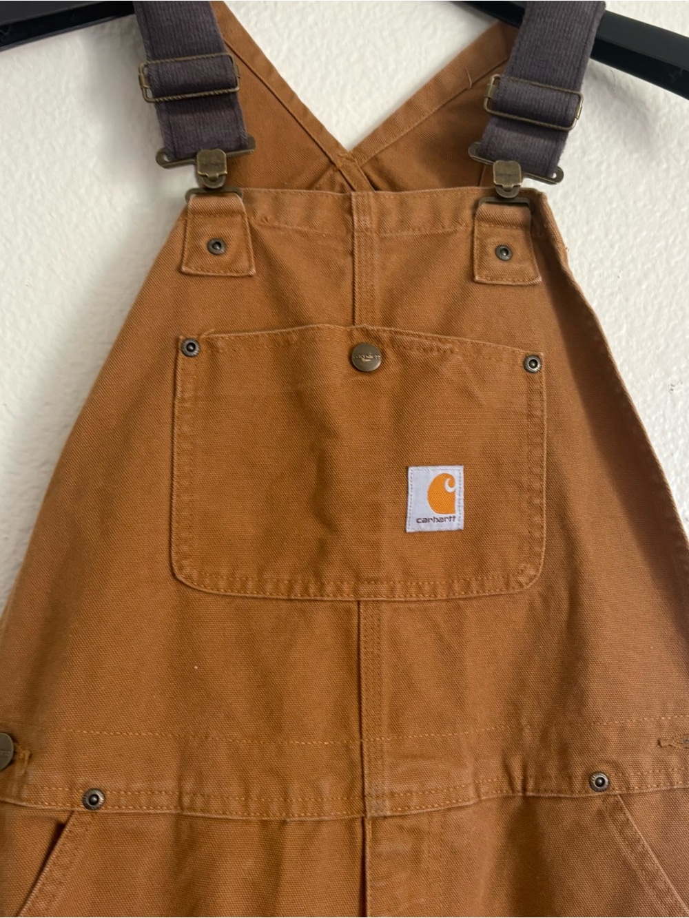 Carhartt Kids Brown/Tan Duck Canvas Bib Overalls with Dark Brown Straps